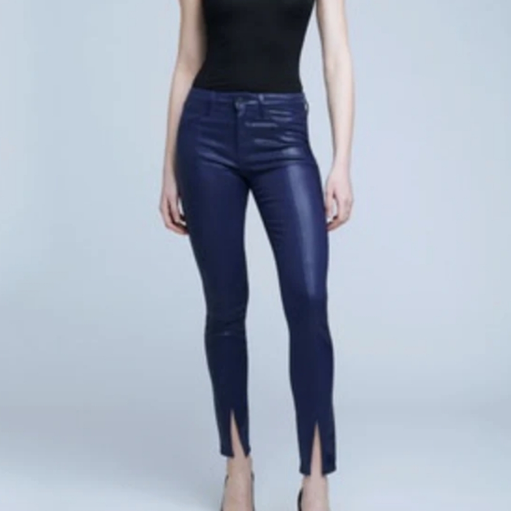 L'AGENCE Jyothi High Rise Split Ankle Midnight Blue Coated Denim Jeans 29
